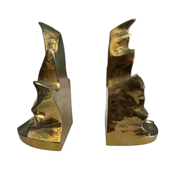 1970s PM Craftsman Brass Plated Maple Leaf Bookends - Picture 4 of 10